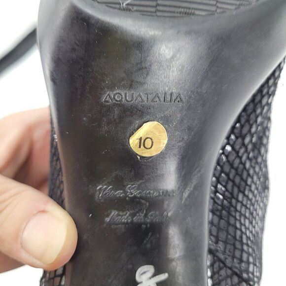 90s Aquatalia Boots Leather Liquid Snake Tall Mid Calf High Heel Black 10 Gothic - Picture 4 of 12